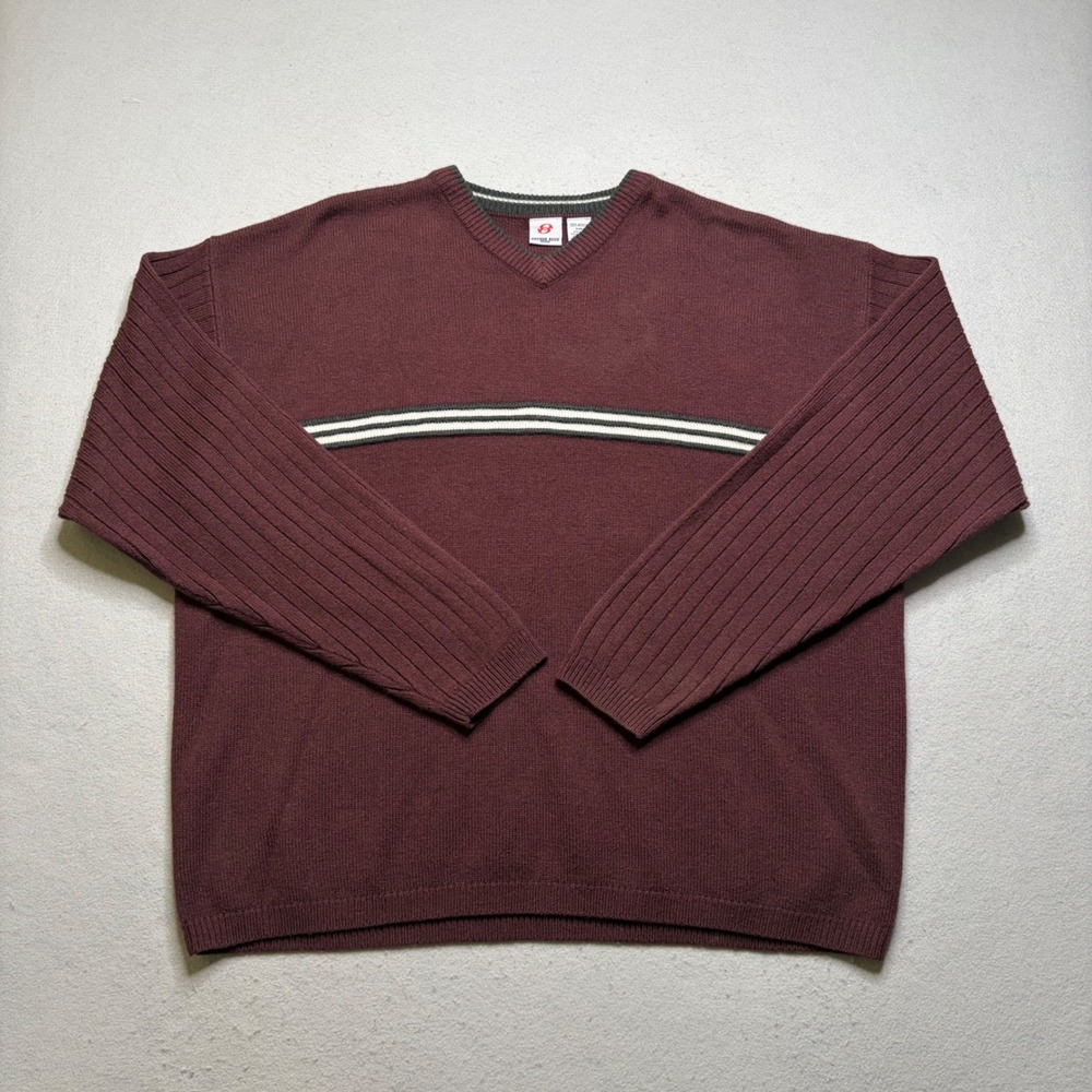Anchor Blue Sweater Mens XXL Burgundy Y2K V-Neck Ribbed Sleeve Striped Skate